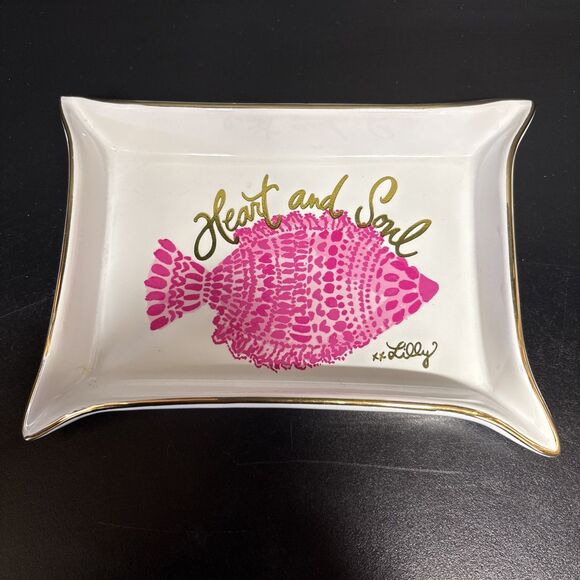 Lilly Pulitzer Pink Fish Rectangular Printed Trinket Dish - Picture 1 of 4